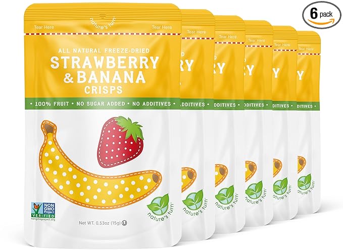 Nature’s Turn Freeze-Dried Strawberry Banana Crisps – Healthy, Gluten-Free, Crispy & Delicious, Plant-Based Snack, Ideal for Cereal, Smoothies, School Lunches, & On-the-Go, Pack of 6 (0.53 oz Each)