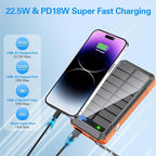 Power Bank Wireless Charger 52800mAh Built in 4 Cables 7 Outputs 22.5W Fast Charging Power Bank for All Mobile Devices 4Inputs Solar Portable Charger with Dual Flashlights (Orange)