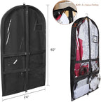 Syeeiex 3" Gusseted Clear Dance Costume Garment Bag, 40'' Dance Garment Bags for Dancers with 4 Zippered Pocket & Can Hold 1-3 Dance Costumes - Suitable for Dance Competitions, Ballet(Black, 2 Pack)