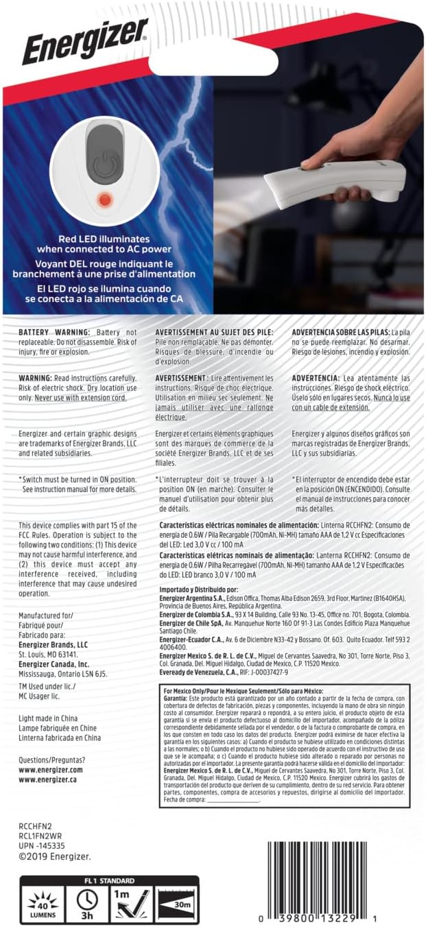 Energizer Weatheready Rechargeable LED Flashlight, Emergency Flashlight for Hurricane Supplies and Survival Kits, Flash Light with Convenient Plug-in Design, Pack of 1