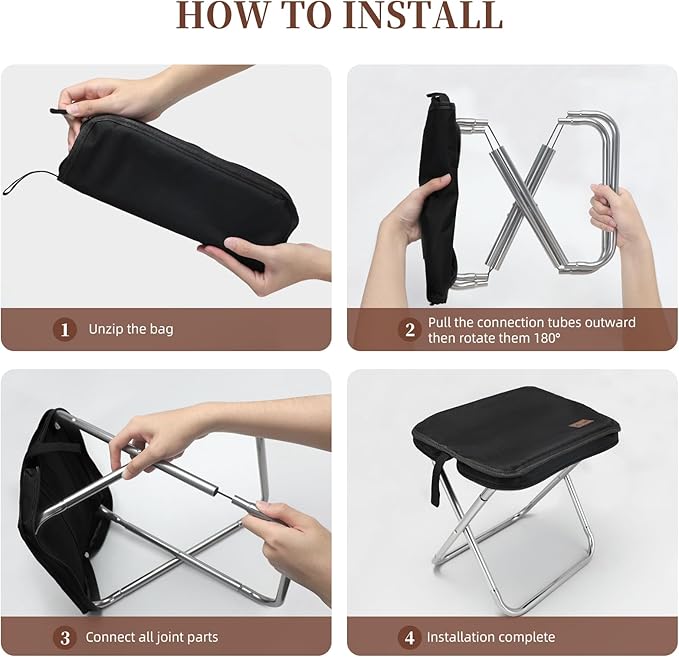 Portable Stool for Adults, Folding Lightweight Camping Chair, 300LBS Capacity Aluminum Alloy Foldable Stool for Hiking and Fishing