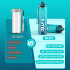 QLUR Water Bottle with Straw, 32oz Motivational Water Bottles with Time Marker to Drink, Tritan BPA Free, 1L Sports Water Bottle with Carry Strap LeakProof for Women Gym Fitness Outdoor (1 Pack)