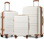 Kono 3 Piece Luggage Sets Expandable(only 28") Lightweight with Spinner Wheels TSA Lock Hardside Travel Rolling Suitcases 20in 24in 28in Carry on Cream White