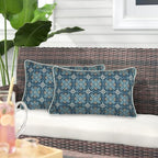 Magpie Fabrics Pack of 2 Outdoor Lumbar Pillow Case Covers 12"x20", Waterproof Rectangular Throw Pillowcase Shell Decorative Sham for Patio Garden Couch - Morgan Medal Blue