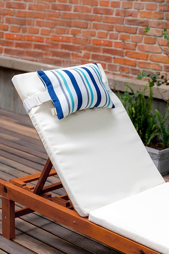 Chaise Lounge Head Resting Pillows, Blue Decorative Oudoor Patio Pillow with Insert & Adjustable Elastic Stripe for Recliner,Beach Chair,Office Chair Neck or Lumbar Attachment,Waterproof 2 Pack