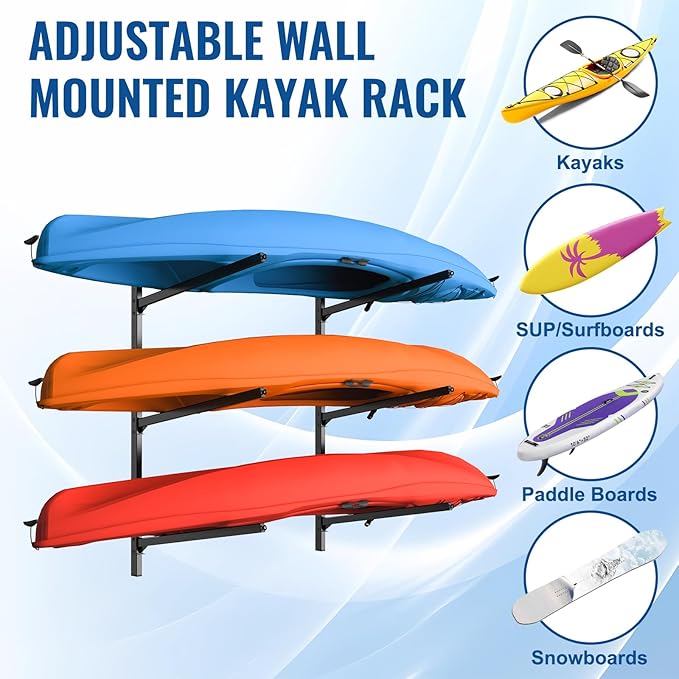 Kayak Storage Rack, Heavy Duty Freestanding Kayak Rack for Garage and Outdoor Storage, Kayak Stand Adjustable for Kayak, Canoe, Surfboard and Paddle Board