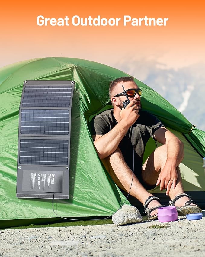 GOODaaa 30W Portable Solar Panel with Three Outputs, USB QC 3.0 Fast Charging Foldable Solar Charger, IP65 Waterproof Panels for Outdoor, Dual USB & One DC Charger for Phones, Tablet, Power Station