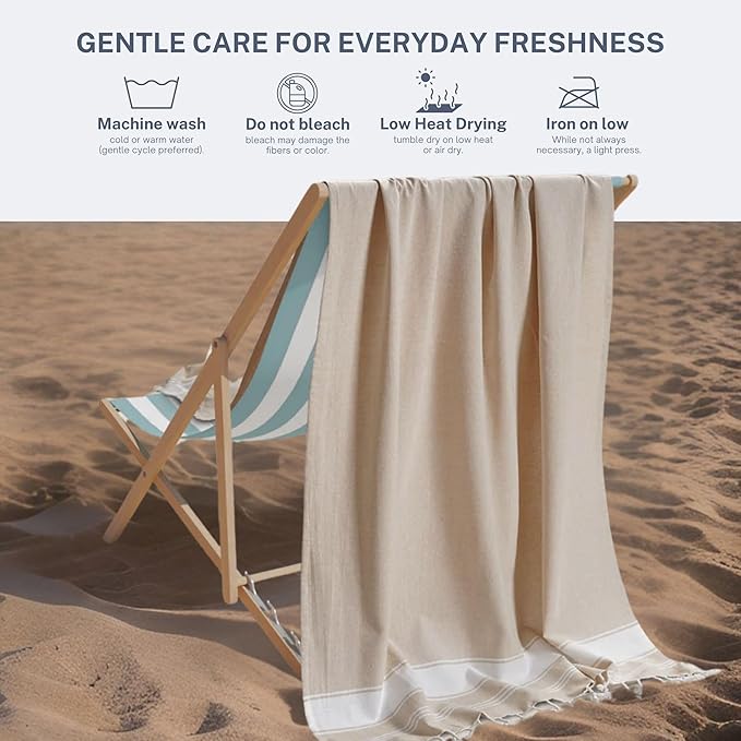Cotton Turkish Beach Towel with Towels Oversized 36"x72" Pool Absorbent Extra Large Quick Dry Sand Travel Towel (Beige, 4 Pack)
