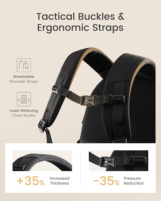 LOVEVOOK Laptop Backpack Women with 40oz Cup Holder Buckle Strap, 15.6 Inch Tech-Ready Work Backpack, TSA-compliant for Travel & College with Versatile Mesh Pocket, Oatmeal Cream