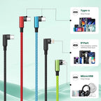 Travel Vacation Essentials USB C Multi Charging Cable, Right Angle 4 in 1 Charging Cable, Phone Charger Cords with IP/Type C/Type C/Micro Port, Compatible with Most Cell Phones and More（1Pack 5FT）