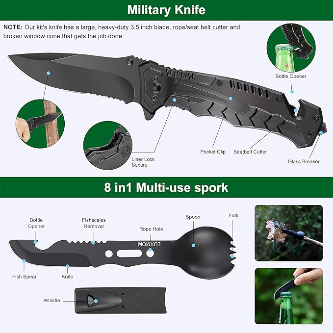 Gifts for Men Dad Husband Teenage Boy, Survival Kit 28 in 1, Survival Gear Tool Emergency Tactical Equipment Supplies Kits for Families Outdoors Camping Hiking Adventures