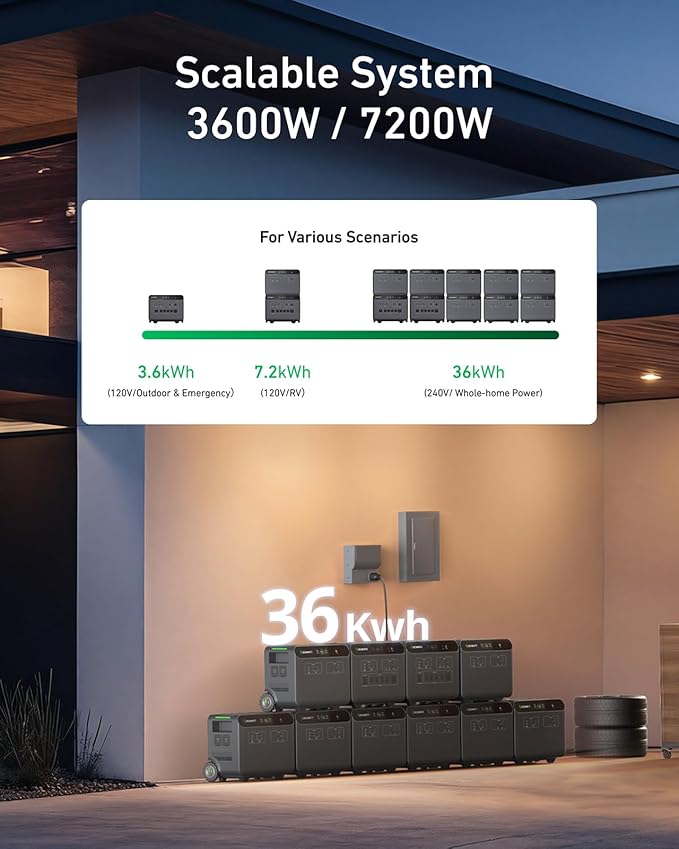 GROWATT Home Battery Backup,120V/240V 7200W AC Output Solar Generator, 2 HELIOS 3600 Portable Power Station with Double Voltage Hub,LiFePo4,Expandable to 36kWh for Home Backup, RVs, Outdoor Camping