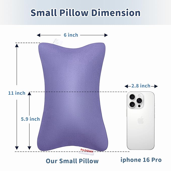 Pro Goleem Small Pillow 11’’x6’’x2.5’’ for Camping and Traveling with Name Tag Mini Tiny Pillow for Toddler Sleeping and Chair Car Air Nap Neck Lumbar Knee Rest Pillows, Lavender