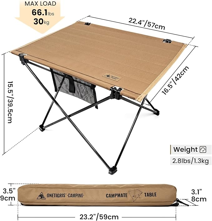 ONETIGRIS CAMPMATE Camping Table Foldable, Lightweight Portable Table Sturdy & Quick Setup, Holds Up to 66 lbs, Perfect for Camping, Hiking, Backpacking, Picnic, Beach, Travel
