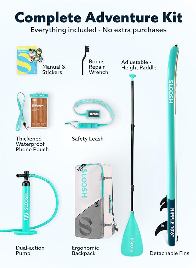 SLOOSH Inflatable Stand Up Paddle Board, 10'6" Paddle Boards with Premium Accessories, Non-Slip EVA Deck, Ultra-Light Carry Bag Pump, Ripple SUP for Youth & Adults of All Skill Levels