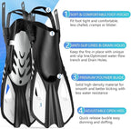 Snorkeling Gear for Adults Men Women, 3 in 1 Snorkel Set with Panoramic View Diving Mask Anti-Fog Anti-Leak, Snorkel Mask Dry Top Snorkel Fins for Swimming, Snorkeling and Travel Diving