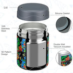 12oz Soup Thermo for Hot Food Kids Insulated Food Jar Wide Mouth Lunch Container Leak Proof Stainless Steel Vacuum Bento Box for School Office Travel Outdoors Black-Dinosaur