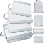 Compression Packing Cubes for Travel Expandable Mesh Packing Organizer Waterproof Portable Luggage Organizer Business Vacation Luggage Organizer-Gray 8 Pcs