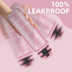 OLDLEY 32 oz Water Bottle, Motivational Water Bottle with Time Marker, Sports Water Bottle With Strap, Leakproof & BPA Free Large Water Bottles for School, Gym, Travel, Outdoor, Tritan,Pink