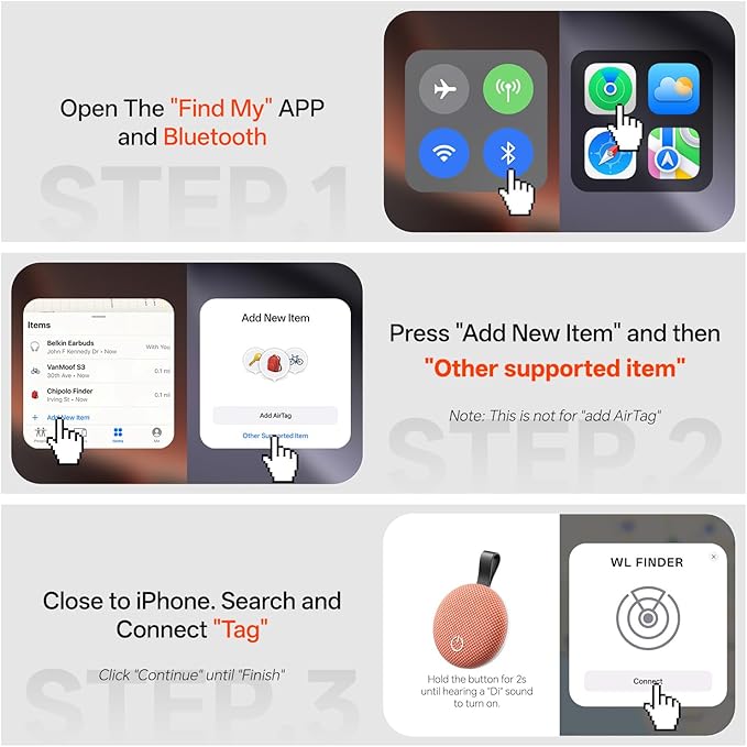 Air Tracker Tags, Bluetooth Tracker Works with Apple Find My (iOS Only), Smart Tag with Keychain, Item Finder for Luggage/Key/Suitcase/Pets/Wallet, Replaceable Battery (Orange, 1 Pack)