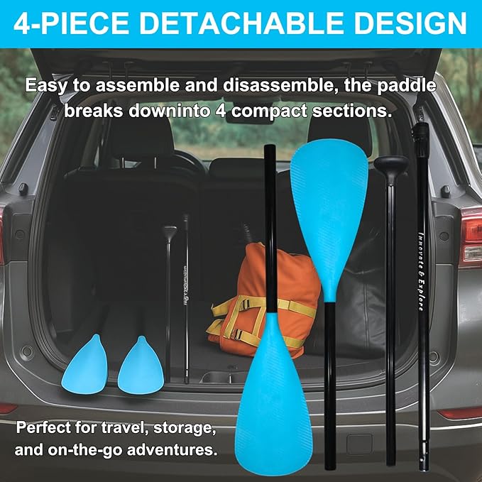 SUP Paddle – 4-Piece Adjustable Kayak Oar, Detachable Aluminum Alloy Paddle Board Paddles, Floating Carbon Fiber Textured Blade, Lightweight & Durable with Stretchable Leash
