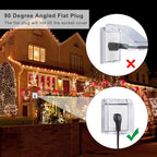 Outdoor 3-Outlet Power Splitter, 90-Degree Flat Plug 1 to 3 Way Outlet Adapter 1.5FT SJTW 16AWG 3-Prong Power Cord Extension Strip with Outlet Cover for Holiday Decoration String Light(2-Pack)