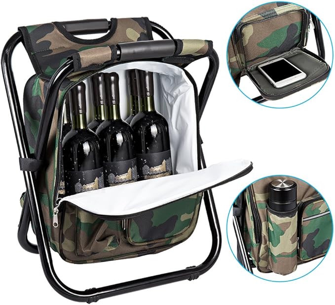 Bright starl Multifunction Folding Cooler and Stool Backpack, Hiking Camouflage Seat Table Bag Camping Gear for Outdoor Indoor Fishing Travel Beach