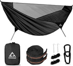 Camping Hammock with Mosquito Net, 2 Person Hammock Tent, Portable, Parachute Nylon for Indoor, Outdoor, Hiking, Backpacking, Backyard, Beach, Travel (Hold Up to 500lbs) (Black)