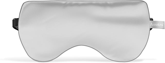 ASUTRA Silk Eye Pillow for Sleep, Silver - Filled w/Lavender Buds & Flax Seeds, Weighted Eye Mask, Meditation & Light Blocking Blindfold, Cooling Gel Mask Included