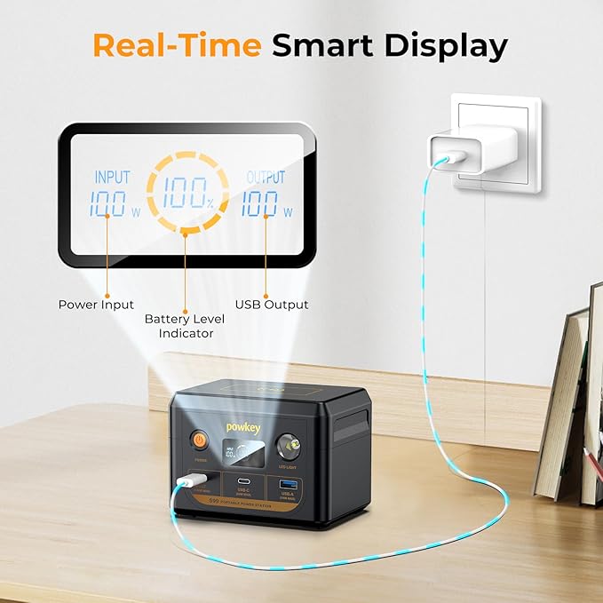 powkey Laptop Power Bank 30000mAh 100W Portable Charger PD 3.0 Fast Charging 96Wh LiFePO4 Power Station with USB-C Cable,Battery Backup for Laptop Phone Travel Camping Office Emergency Home