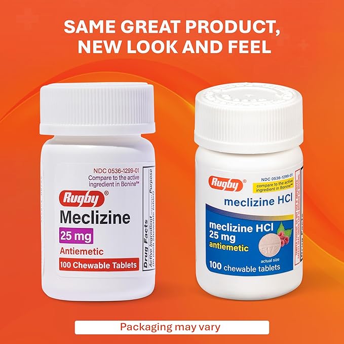 Rugby Meclizine Chewable Tablets 25mg - Anti-Nausea Medicine Helps with Motion Sickness - 100 Count (1 Pack)