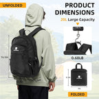 Lightweight Packable Small Hiking Backpack for Women Men - 20L Waterproof Foldable Daypack for Travel, Hiking, and Daily Use, Adjustable Chest Strap, Durable Nylon, Black