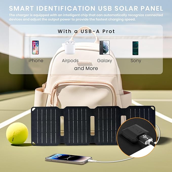 FlexSolar 10W Foldable Solar Chargers 5V USB Small Power Emergency Portable 4 Folds Panels IP67 Waterproof Camping Hiking Backpacking for Phones Flashlight Watches Small Power Banks Battery Packs