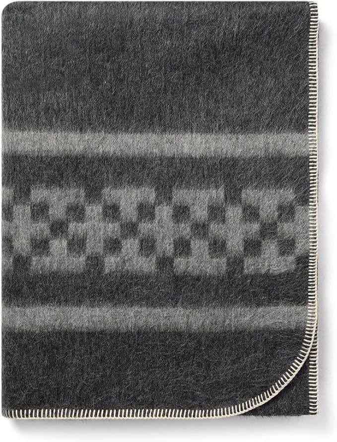 Inca Wall - Thick Alpaca Wool Blanket Heavyweight Camping Outdoors Indoors Soft Peru Twin Size New Ethnic Design (Dark Gray/Soft Gray, Twin Size)