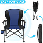 2 Pack Oversized Folding Camping Chair for Adults, Supports 450 LBS Camping Chairs, Heavy Duty Camping Chair with Side Pockets, Foldable Outdoor Chair for Camping, Beach, Fishing, Hiking, Blue-Black