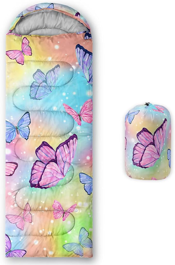 Kids Sleeping Bag for Boys Girls,Rocket Moon Print-Lightweight Warm Portable Outdoor Indoor-Waterproof Cold Weather Resistant Sleeping Bag for Camping Hiking