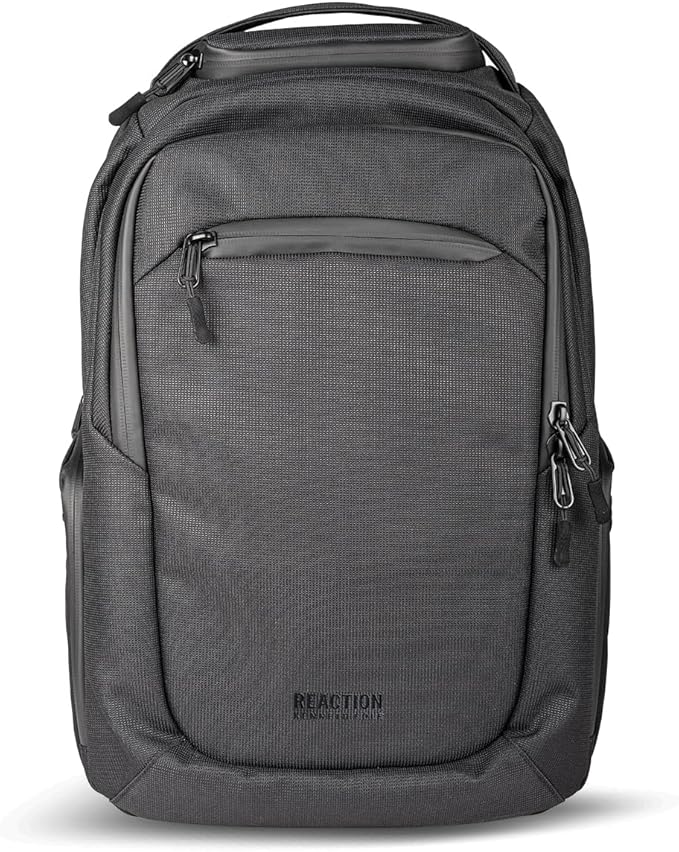 Kenneth Cole REACTION Parker Polyester Abrasion-Resistant Travel 17" Laptop Backpack with Removable Laptop Sleeve, Black