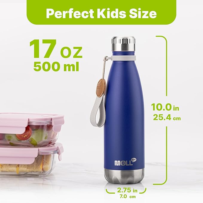 17 oz Stainless Steel Water Bottles-Insulated Water Bottle-Sports Water Bottle for School Double Walled Vacuum Cola Shape-Leak Proof Sport Water Bottle(Navy)