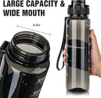 OLDLEY Water Bottle 32oz, Durable and Leakproof Water Bottles Motivational with Time Marker, Tritan, BPA Free, Wide Mouth, Gym, Travel, Home, School, Office, Clear Black (1 Bottle)