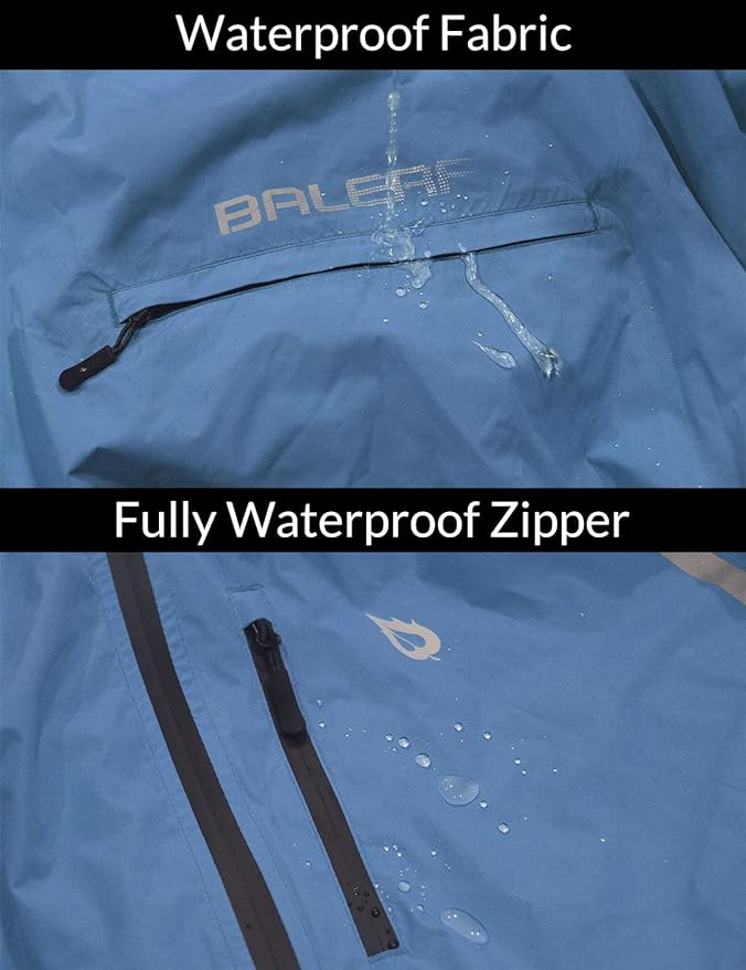 baleaf Men's Rain Jacket Waterproof Windbreaker Raincoat Running Cycling Hiking Gear Hood Lightweight Reflective Packable