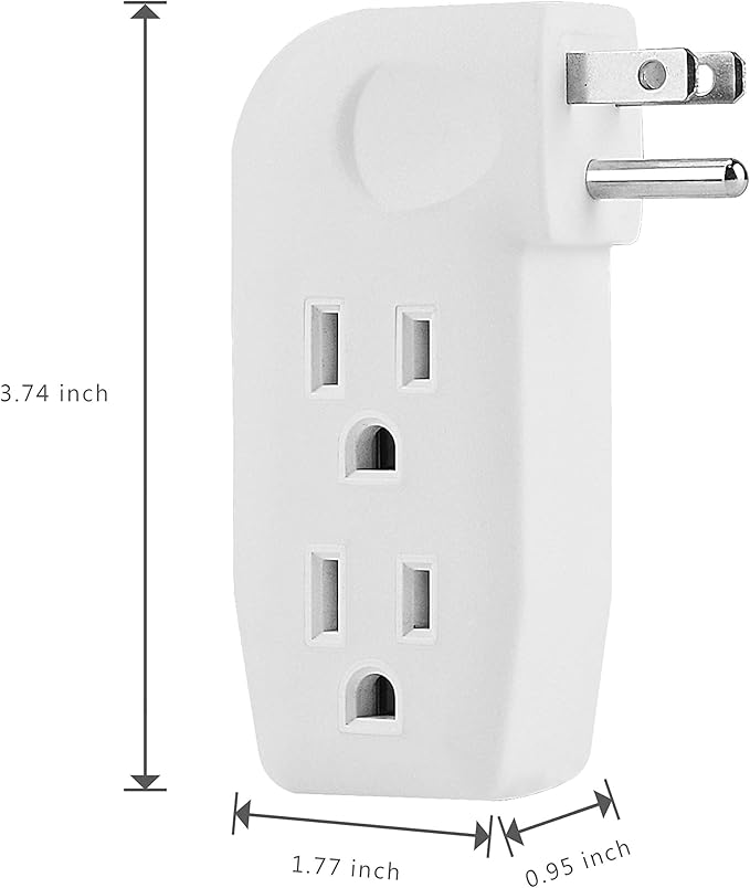 oviitech 3 Way Outlet Vertical Wall Tap Splitter Adapter with 3 Prong Plug for Behind Furniture, Hard Plastic,UL Listed,2PK…