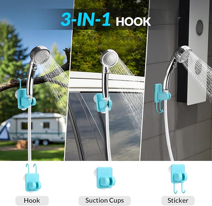 Portable Camping Shower, Pop Up Shower Privacy Tent Kit with LED Lights, 4500mAh Rechargeable Shower Pump, Filtered Shower Head & 7.4 Gallons Foldable Bucket, Outdoor Shower for Hiking Beach, Travel