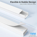 Delamu Cord Hider for Wall Mounted TV, 113.6in Paintable Cable Cover System, Self-Adhesive Cable Management Raceway Kit Hides 2-3 Wires, Baseboard Wire Hider Easy Installation, W 0.95 H 0.55in, White