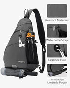 WATERFLY Sling Bag Crossbody Backpack: Over Shoulder Daypack Casual Cross Chest Side Pack
