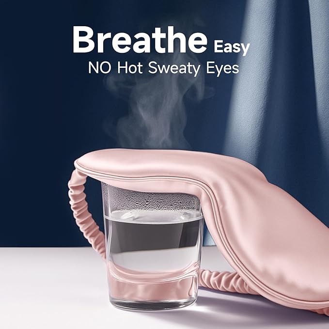 Umisleep 100% Pure Mulberry Silk Sleep Mask, 22 Momme 6A Soft & Smooth Fibers, Breathable Eye Mask for Women Men, Better Light Blocking Sleeping Mask with Travel Pouch, Elastic Strap Blindfold, Pink