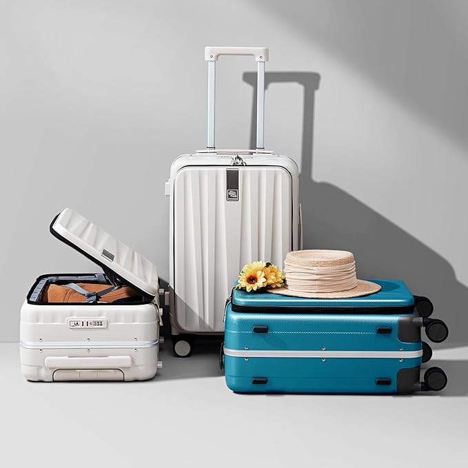 Hanke 24 Inch Checked Luggage PC Hard Case Luggage Top Opening Aluminum Frame Tsa Luggage Suitcases with Wheels for Travel Woman Men, Caribbean Blue.