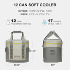 Portable Soft Cooler 12 Cans, IP68 Tizip Leak-Proof Zipper for Camping, Fishing, Beach, Outdoors Insulated Ice Chest with Reusable Ice Pack