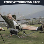 2-in-1 Reclining Camping Chair, Portable Folding Beach Lounge Chair with Footrest & Adjustable Backrest, Comfortable Lawn Chair for Adults Heavy Duty with Cup Holder for Outdoor Poolside Sports