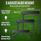 GARLLEN 2ft Folding Camping Table, 3 Adjustable Height Lightweight Folded Picnic Table, Portable Aluminum Grill Table for Camping, BBQ, Outdoor, 22.8" L x 15.7" W, Black