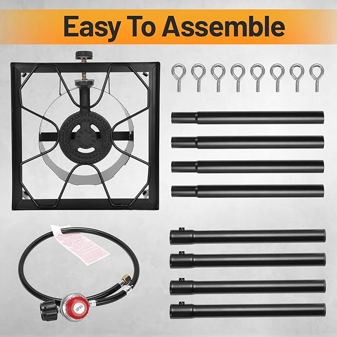 Outdoor Camping Stove, 130000 BTU, High Pressure Single Burner, Propane Gas Cooker with Detachable Legs, 30 PSI Regulator
